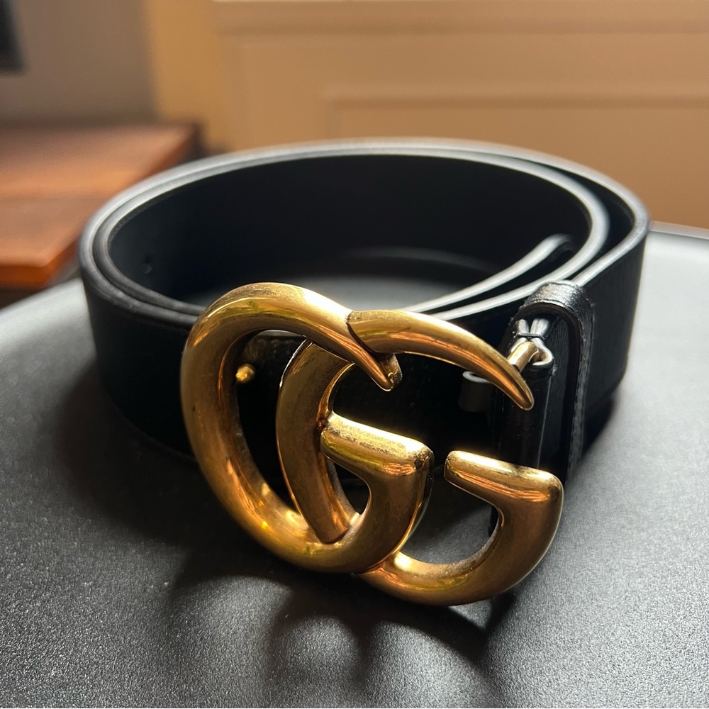 Gucci Double G Buckle Black Leather Belt
